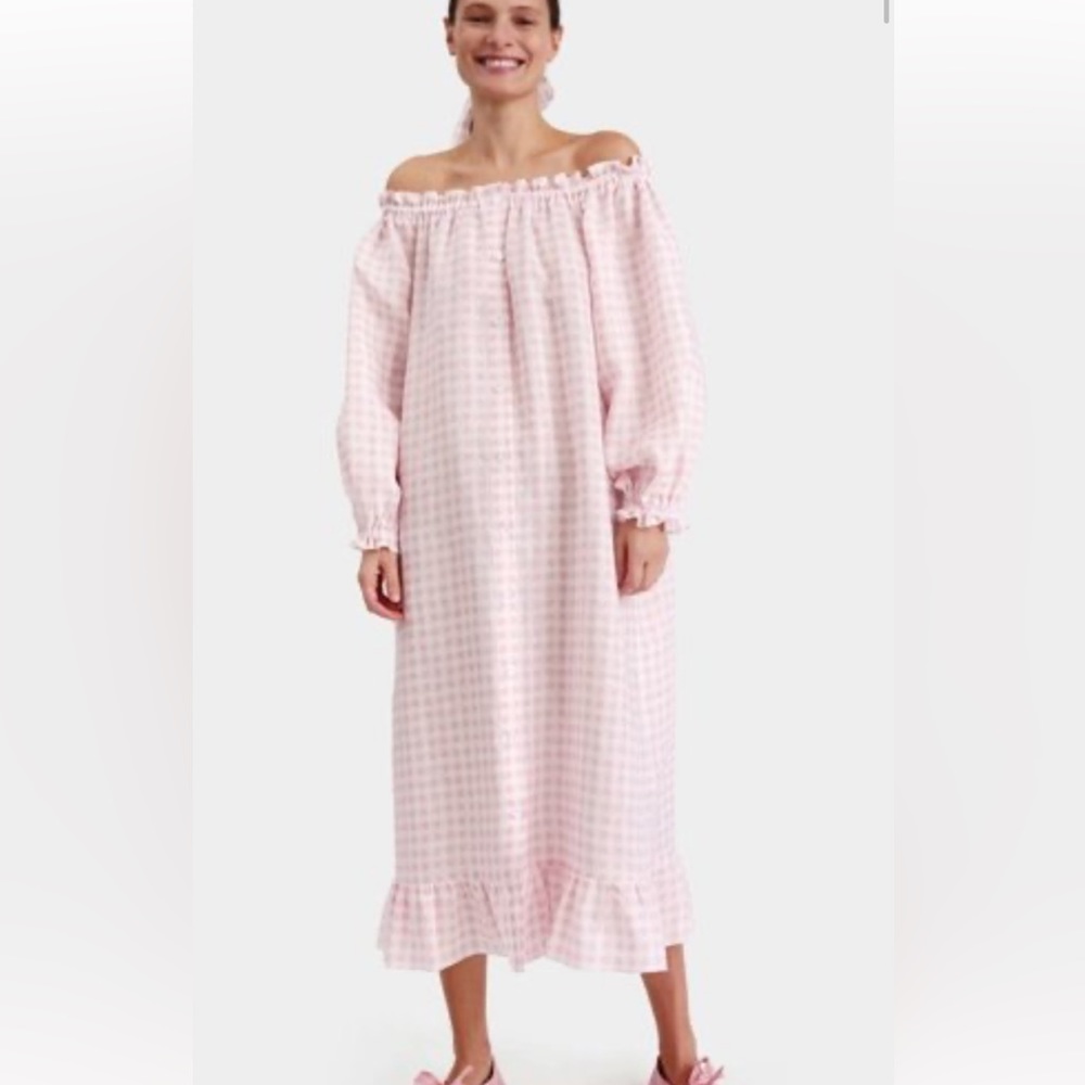 SLEEPER Gingham linen dress in pink. NWOT. Hard to find.